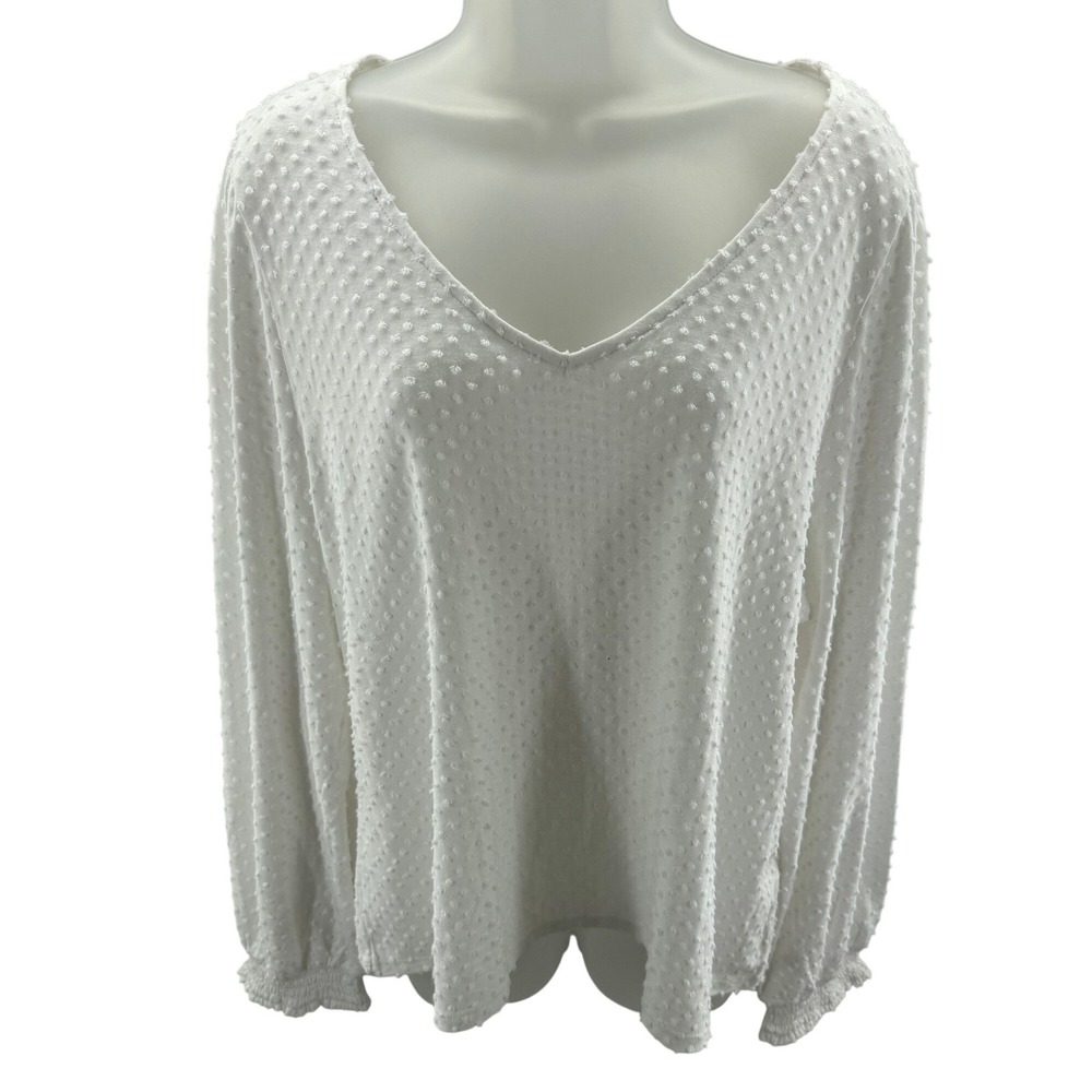 J.Crew White Swiss Dot Lined V-Neck Top Shirt Long Sleeve Smocked Cuff XXL NEW